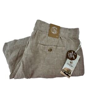 Panama Jack Mens 100% Linen Shorts Tan Beige Elastic Drawstring XL New